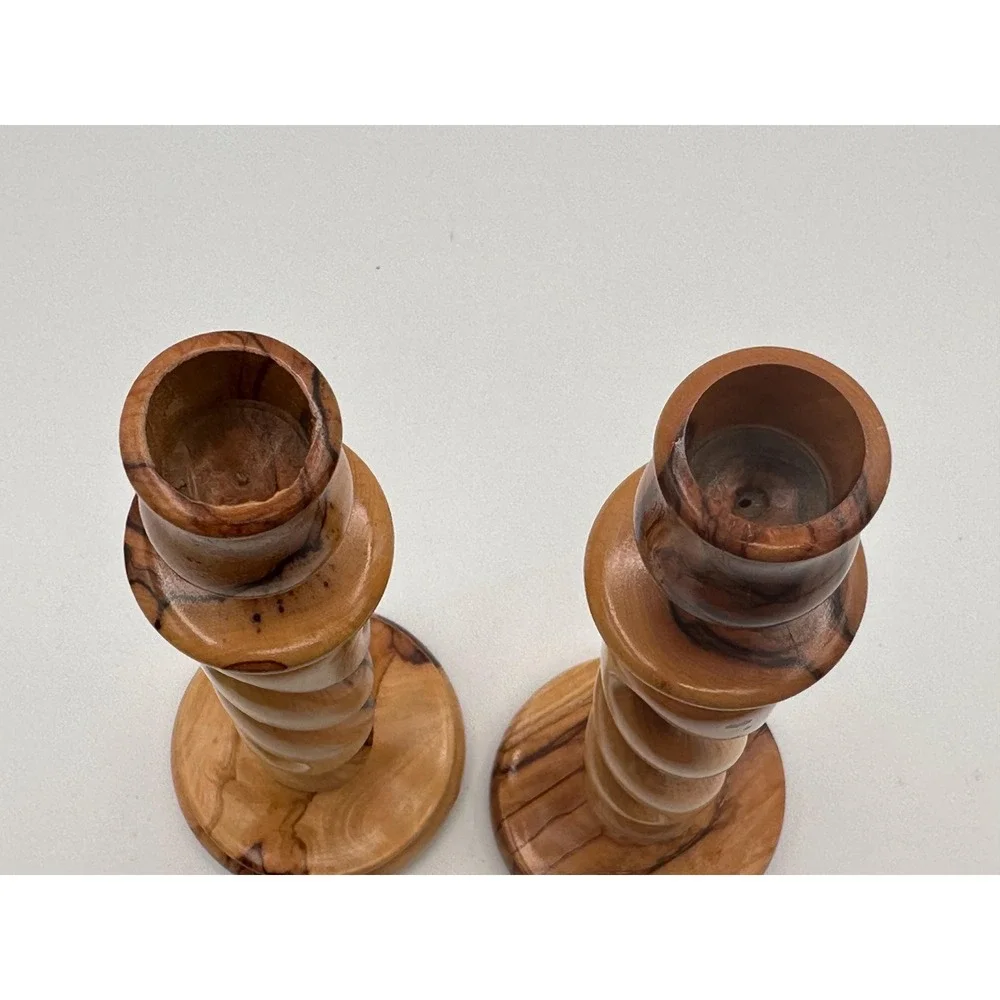Handmade Olive Wood Candle Holders Craft 9